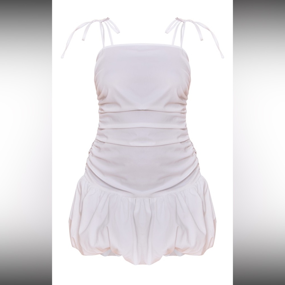 White Ruched Halter Dress